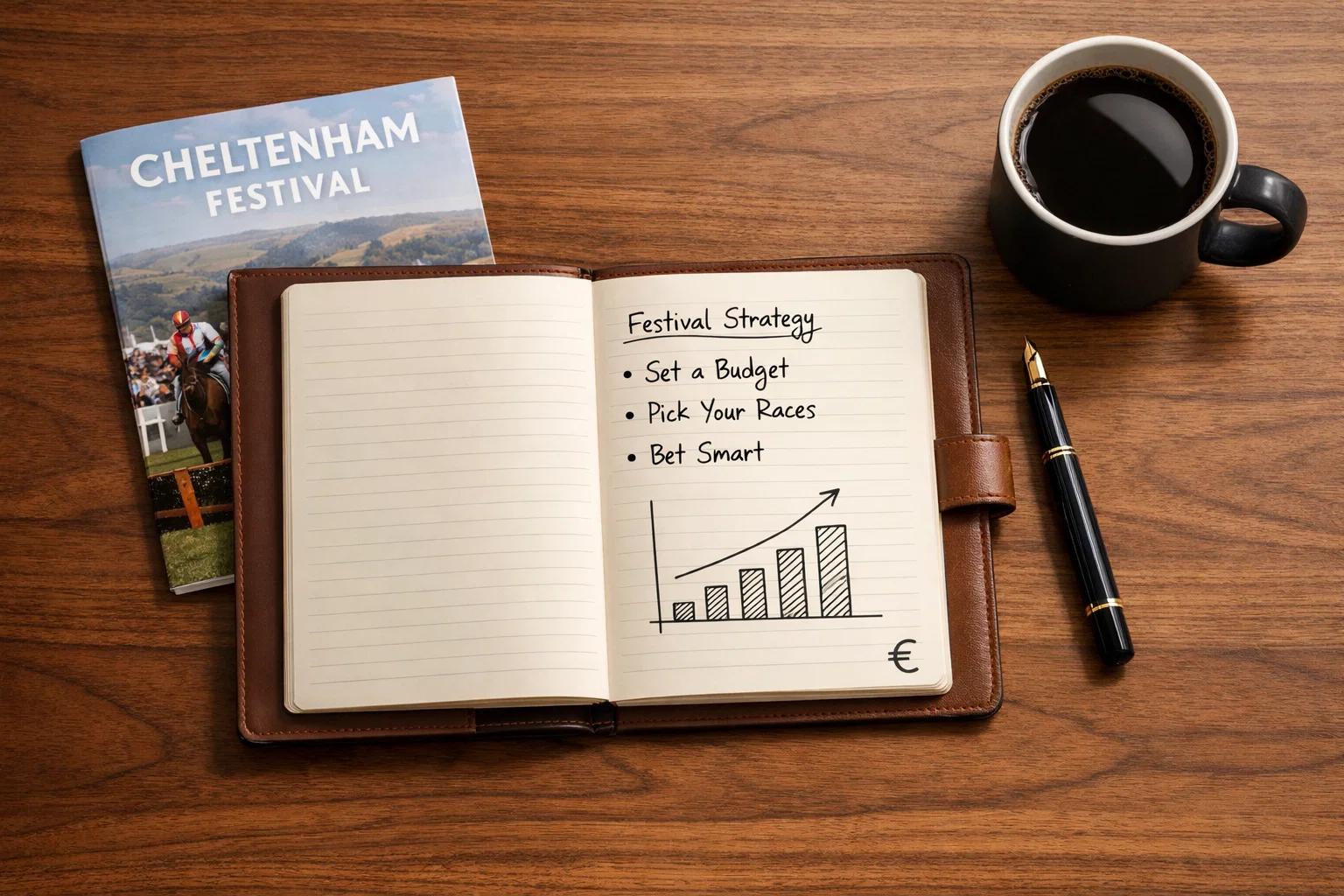 Cheltenham betting strategy — punter planning bets with a notebook and pen at a racing desk