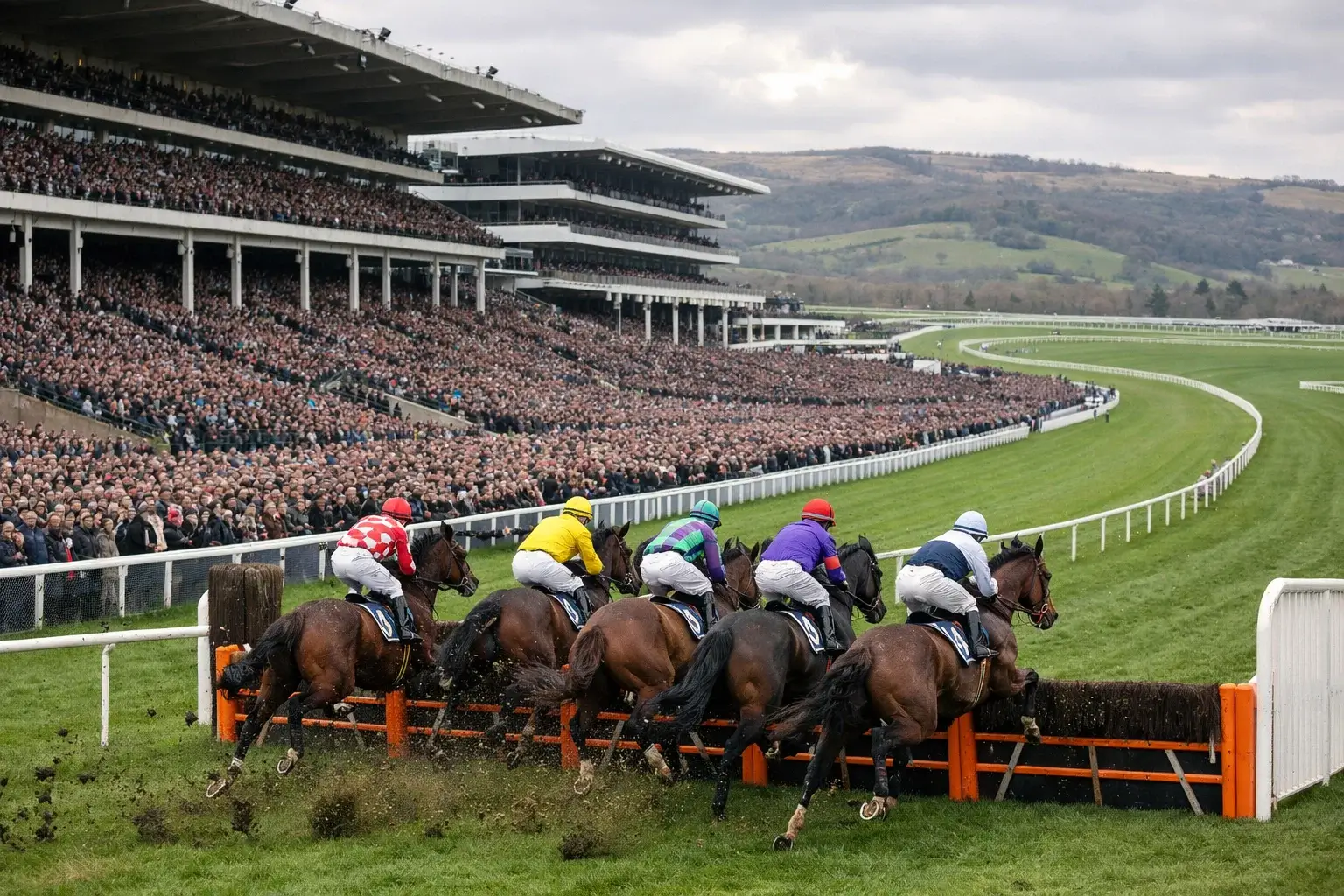 Cheltenham Festival statistics — packed grandstand at Prestbury Park during a jump race
